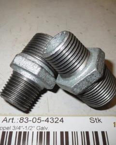 Red double nipple 3/4x1/2 galv M&M